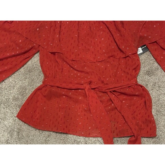 International Concepts INC Red Off Shoulder Polka Dot Shimmering Blouse Size XL - Picture 13 of 14